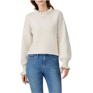 Madewell Knit Sweater Women's Ruffle-Neck Pullover  Cream Wool Blend Size XL